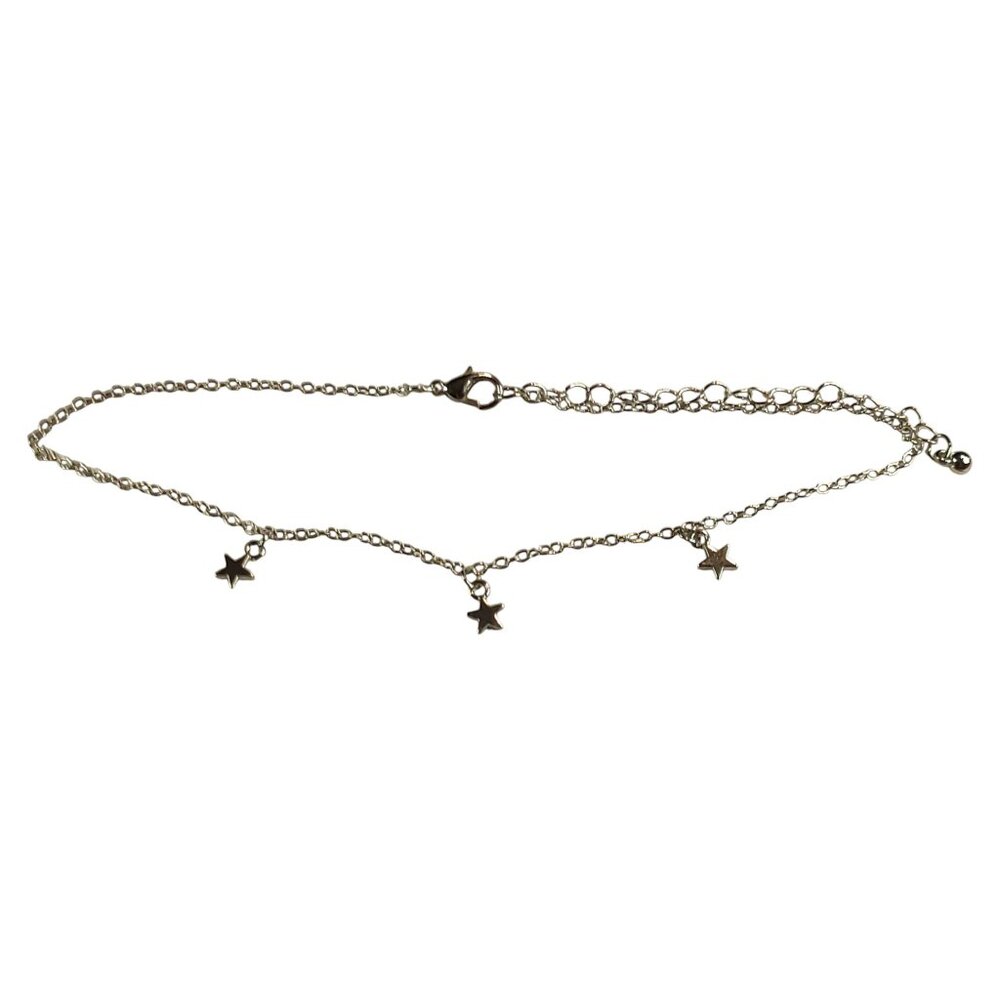 Silver-Tone Star Choker Necklace Three Star Pendants Adjustable New NWOT